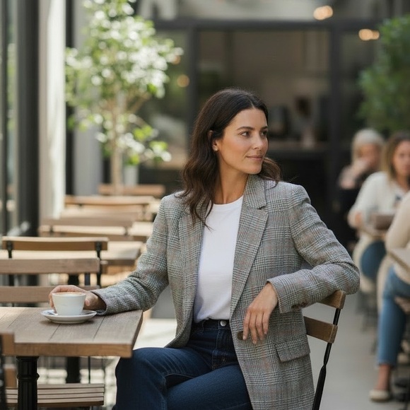 Clare V. Jackets & Blazers - Tailored Plaid Blazer Jacket - Gray